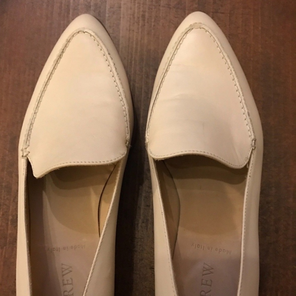 J Crew Leather Pointed Loafers in Old Lace